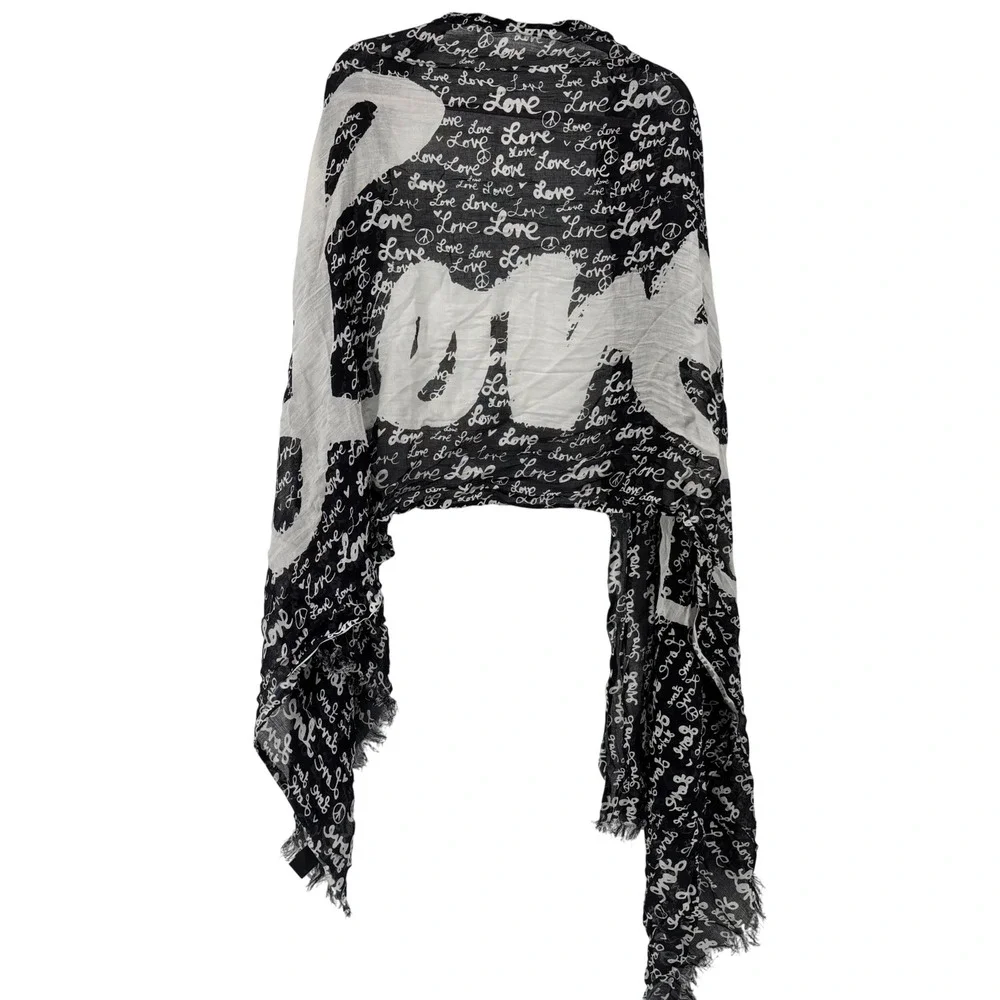 Made of Me Black White Love Peace Sign Graphic Oversized Wrap Scarf 80x28